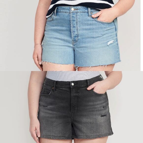 Old Navy Higher High-Waisted Button-Fly Sky-Hi A-Line Cut-Off Jean Short Bundle - Picture 1 of 4